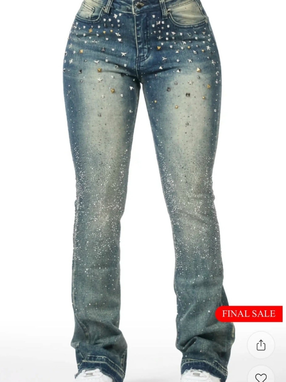 ROCKSTARR Women's Blue Bootcut Jeans with Stud & Crystal Accents